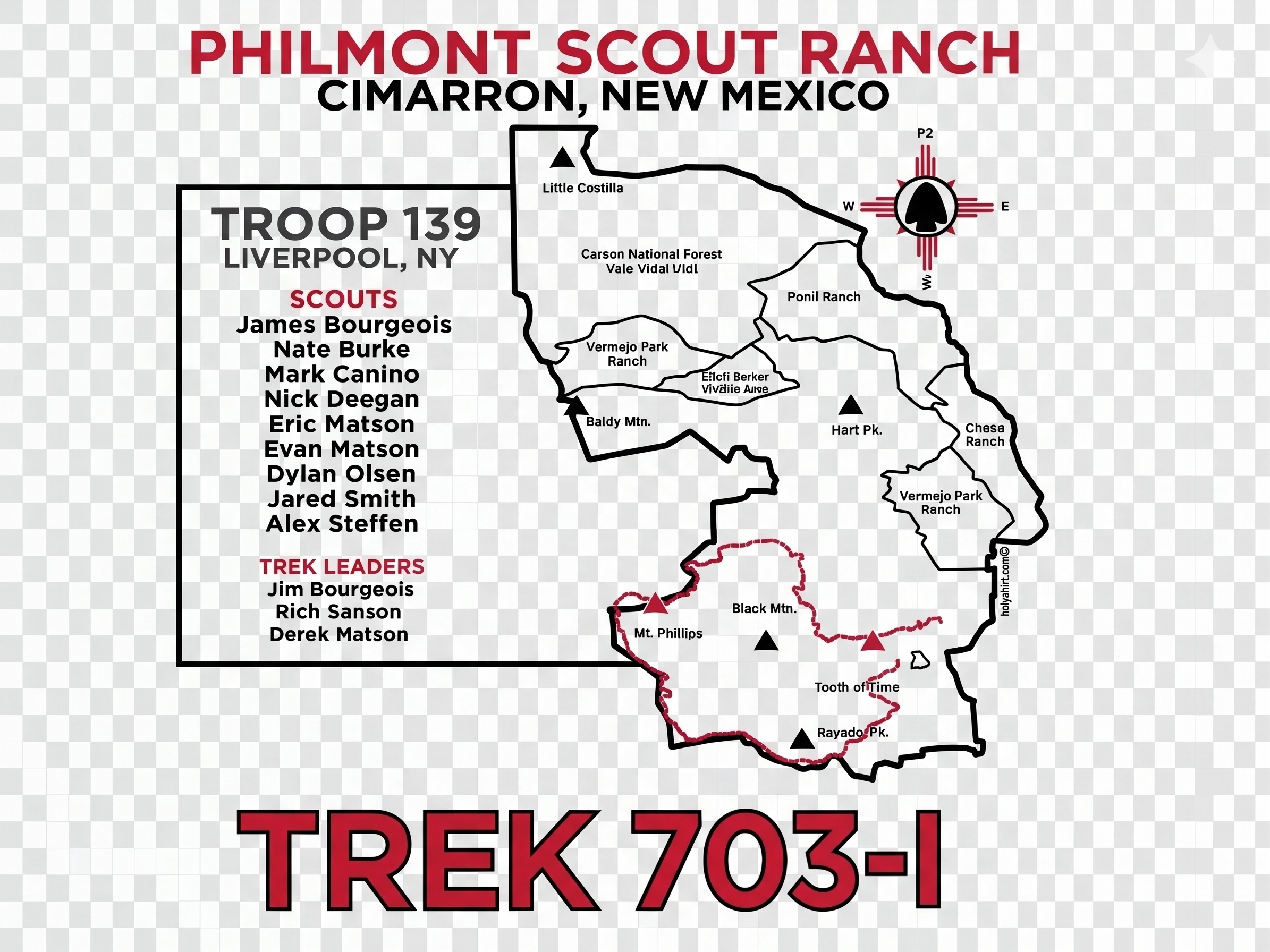 High-level overview image of Trek 703-I itinerary and crew names